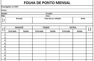 Imprimir Folha de Ponto Mensal Manual de Funcionários